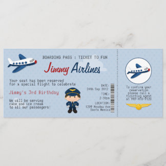 Kids Airline Ticket Birthday Party Invitation