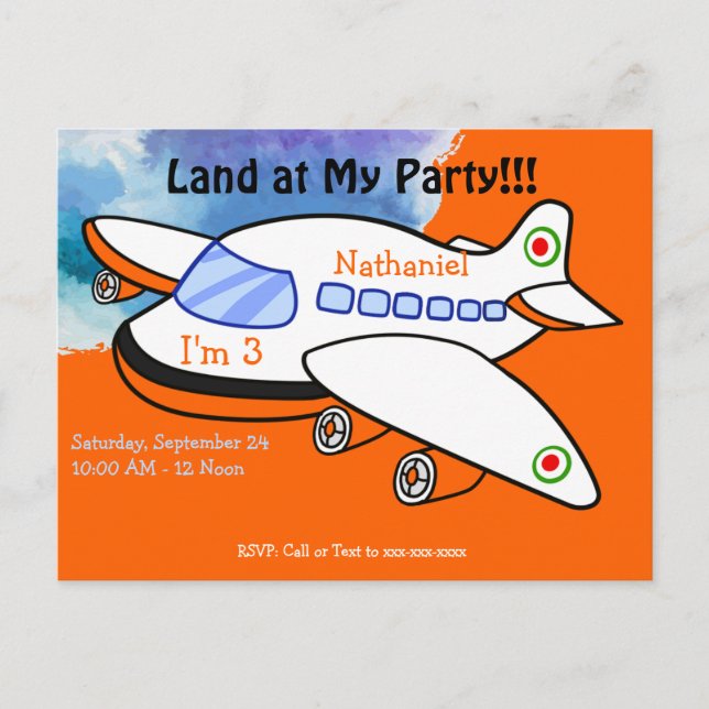 Kids Airplane Land at My Birthday Party Invitation Postcard (Front)