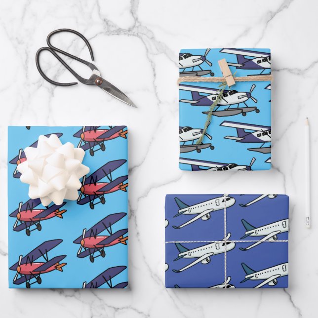 Kids Airplane Trio Wrapping Paper Sheets (Front)