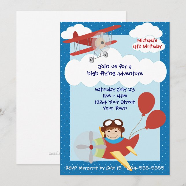 Kids Airplanes Birthday Party Invitation (Front/Back)