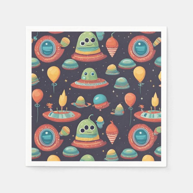 Kids alien birthday party napkins (Front)