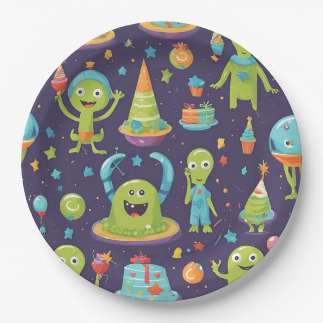 Kids alien birthday party napkins paper plates (Front)