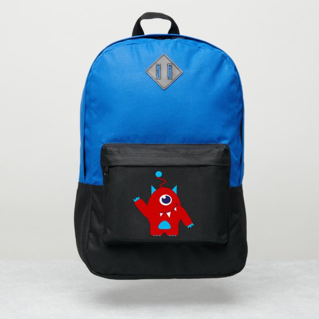 Kids alien blue red custom name  port authority® backpack (Front)