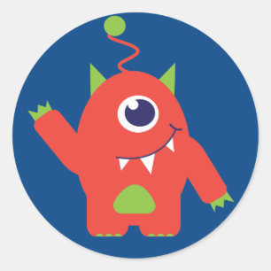 kids alien orange blue sticker