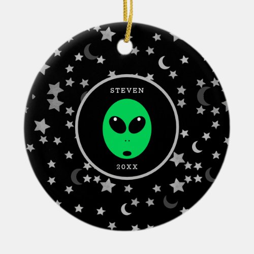 Kids Alien Space Galaxy Personalized Christmas Ceramic Ornament