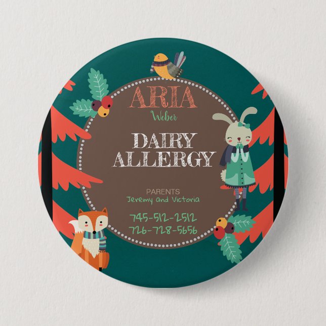 Kids Allergen Cute Woodland Winter Animal Button (Front)