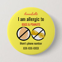 Kids Allergic to Peanuts and Eggs Personalized Button