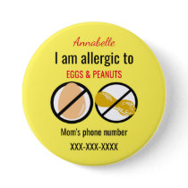 Kids Allergic to Peanuts and Eggs Personalized Button