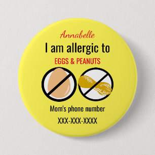 Kids Allergic to Peanuts and Eggs Personalized Button