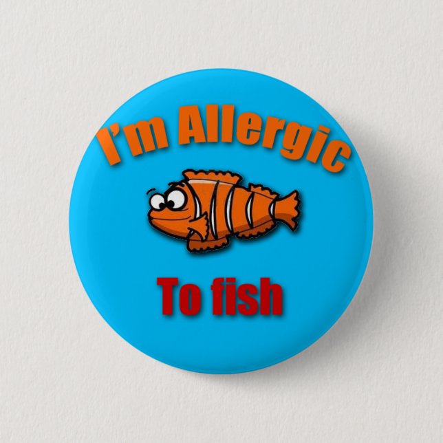 Kids allergy alert fish pinback button (Front)