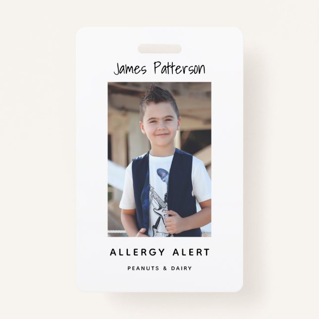 Kids Allergy Alert ICOE Custom Photo Warning Badge (Front)