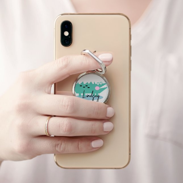 Kids Alligator Monogrammed Name  Phone Ring Stand (In Situ)