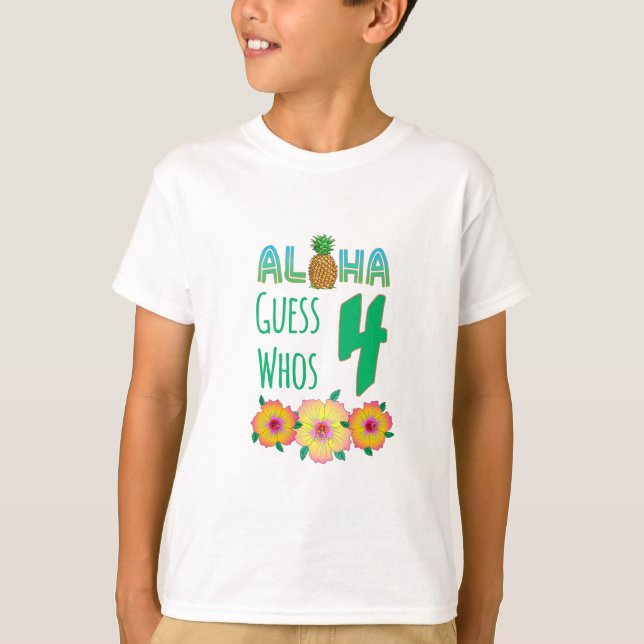 Kids Aloha Tropical Luau 4 Years Old Birthday T-Shirt (Front)