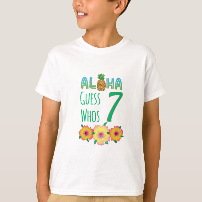Kids Aloha Tropical Luau 7 Years Old Birthday T-Shirt (Front)
