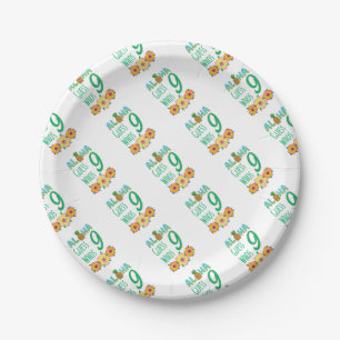 Kids Aloha Tropical Luau 9 Years Old Birthday Paper Plates