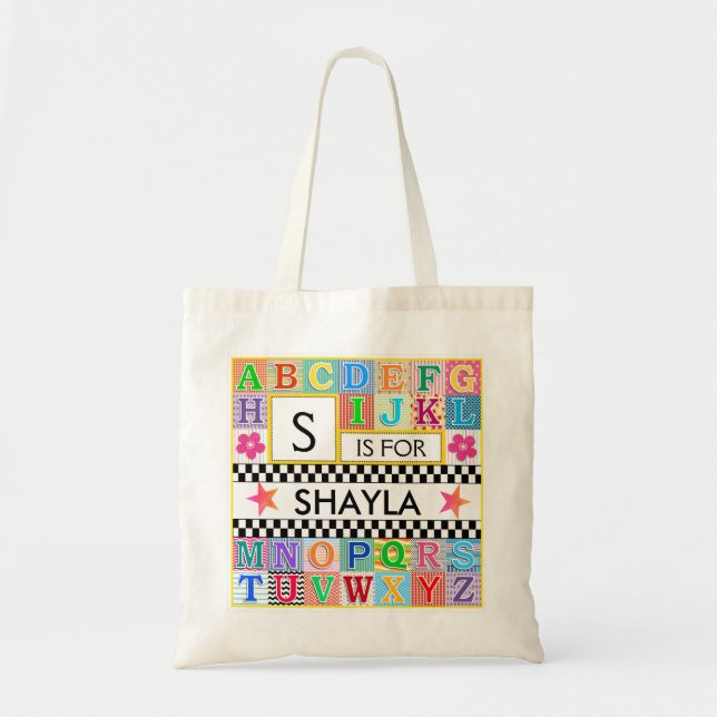 Kids Alphabet Art School Pink Star Tote Bag (Front)