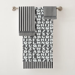  Kids Alphabet Black Gray Stripes         Bath Towel Set