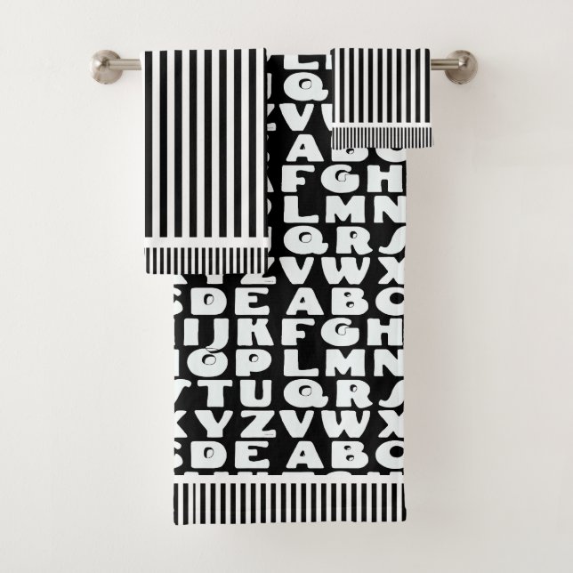  Kids Alphabet Black Stripes       Bath Towel Set (Insitu)