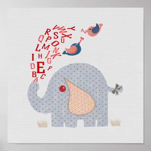 kids Alphabet Elephant Cute Nursery Room Poster