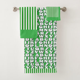  Kids Alphabet Green Stripes         Bath Towel Set