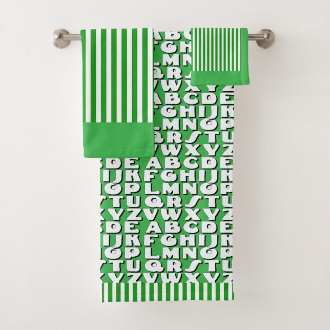  Kids Alphabet Green Stripes         Bath Towel Set (Insitu)