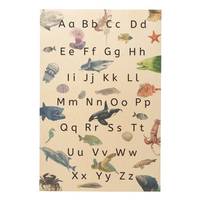 Kids Alphabet Poster Illustration, Aqua Life. (Front)