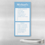 Kid's AM PM Daily Routine Chore To Do List Magnetic Notepad<br><div class="desc">A simple blue chore and responsibility tracker checklist chart for kids that is divided by morning and afternoon or evening routines to make it easy for young children to read and simpler than a long list. Change the titles of each section to suit your own daily needs, and edit the...</div>