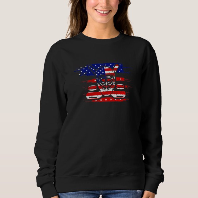 Kids American Flag Ice Hockey Goalie Mask Stick Bo Sweatshirt (Front)