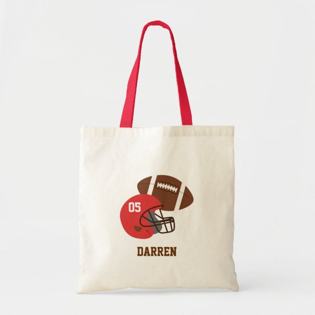 Kids American Football and Red Helmet Personalized Tote Bag (Front)