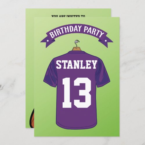 Kids American Football Jersey Purple Birthday Invitation