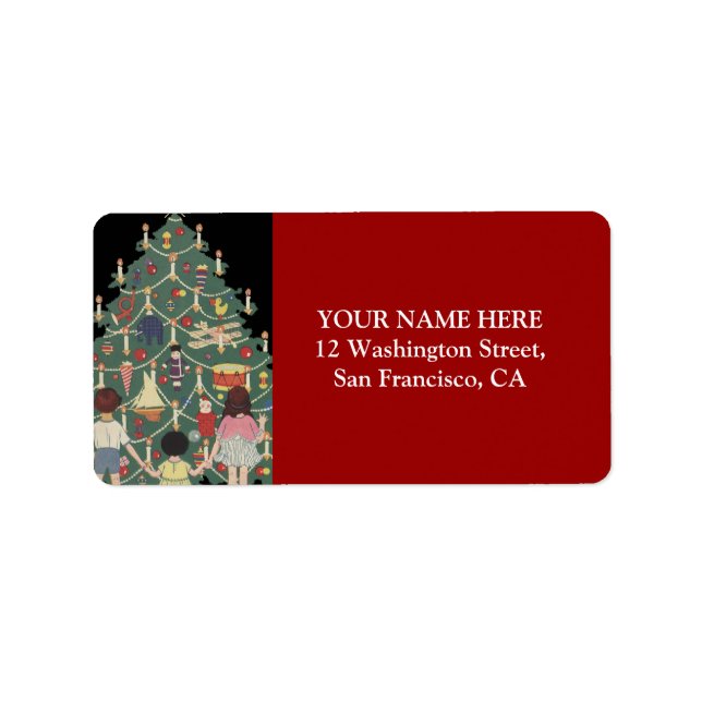 Kids and Christmas Tree - Vintage illustration Label (Front)