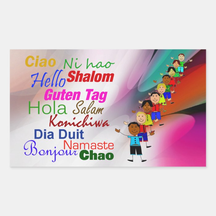 Kids And Hello In Many Languages Colorful Stickers