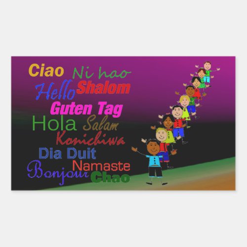 Kids And Hello In Many Languages Rectangular Sticker