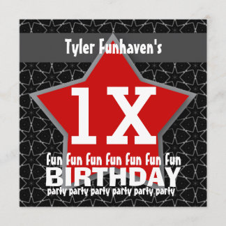 Kids and Teens Birthday Party Red Black Stars V01A Invitation