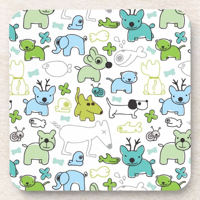 kids animal background pattern beverage coaster (Front)