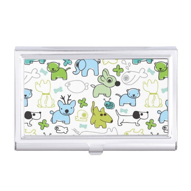 kids animal background pattern business card holder (Front)