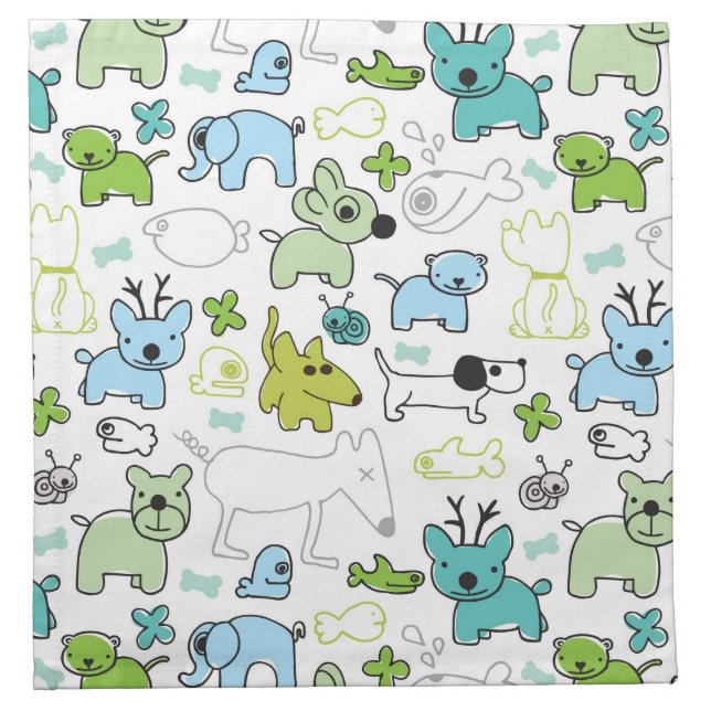kids animal background pattern cloth napkin (Front)