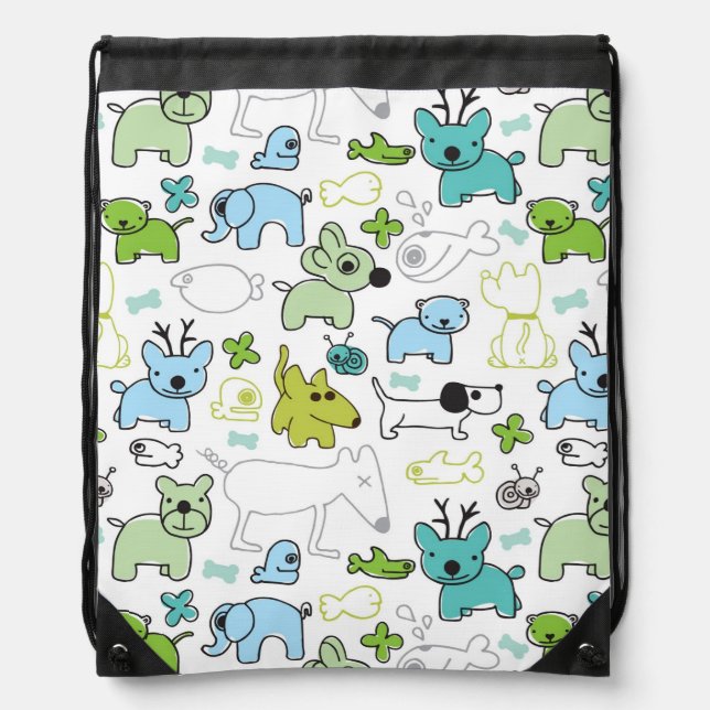 kids animal background pattern drawstring bag (Front)