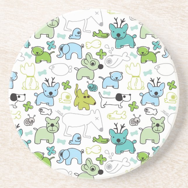 kids animal background pattern drink coaster (Front)