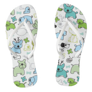 kids animal background pattern flip flops