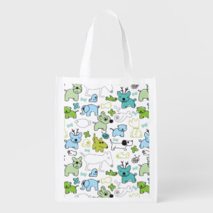 kids animal background pattern grocery bag