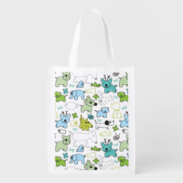 kids animal background pattern grocery bag (Front)