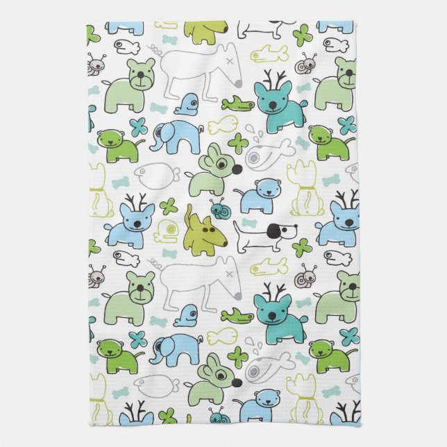 kids animal background pattern kitchen towel (Vertical)