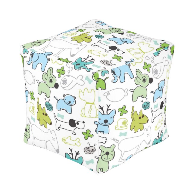 kids animal background pattern pouf (Angled Front)