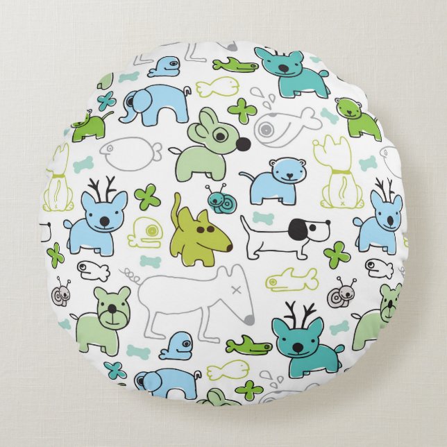 kids animal background pattern round pillow (Front)