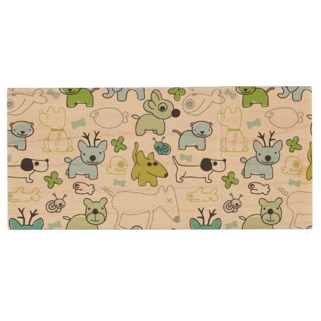 kids animal background pattern wood flash drive (Front)