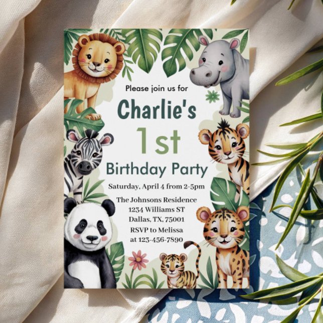 Kids Animal Jungle 1st Birthday Party Invitation (Creator Uploaded)