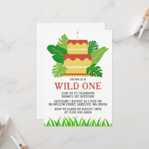 kids animal jungle wild one first birthday invitation