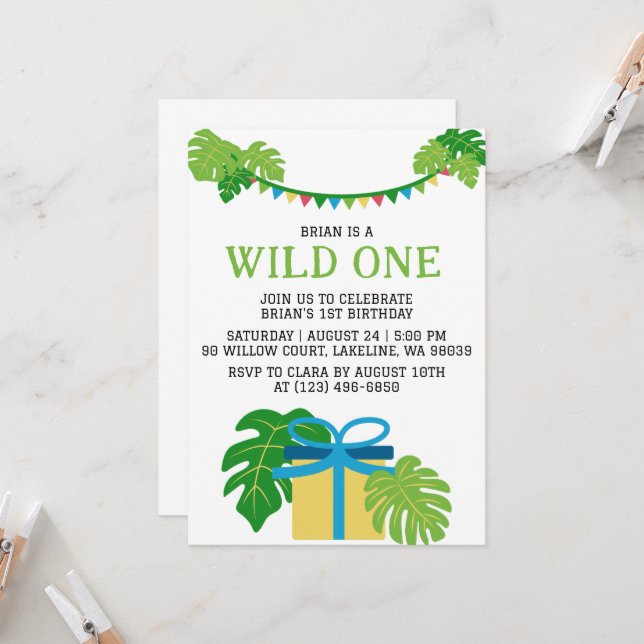 kids animal jungle wild one first birthday invitation (Front/Back In Situ)