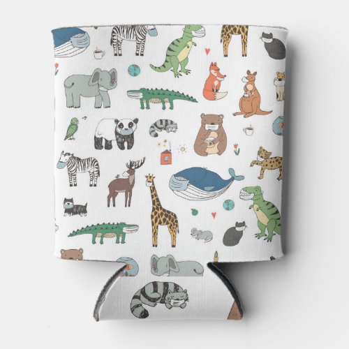 Kids animal mask virus pattern can cooler